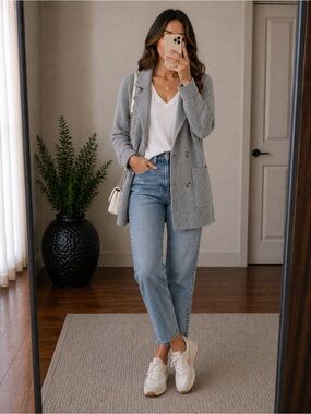 MONROW Sweater Double Breasted Knit Cardigan Size M Blazer Wool Cotton $285